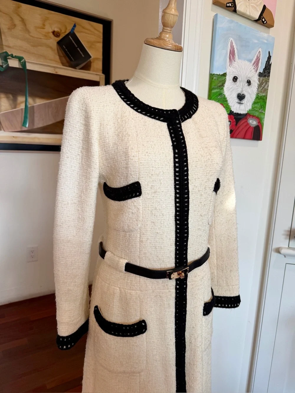 CHANEL Ivory and Black Trim Classic Jacket